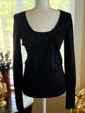 attention Black Scoop-Neck Long Sleeve Sweater